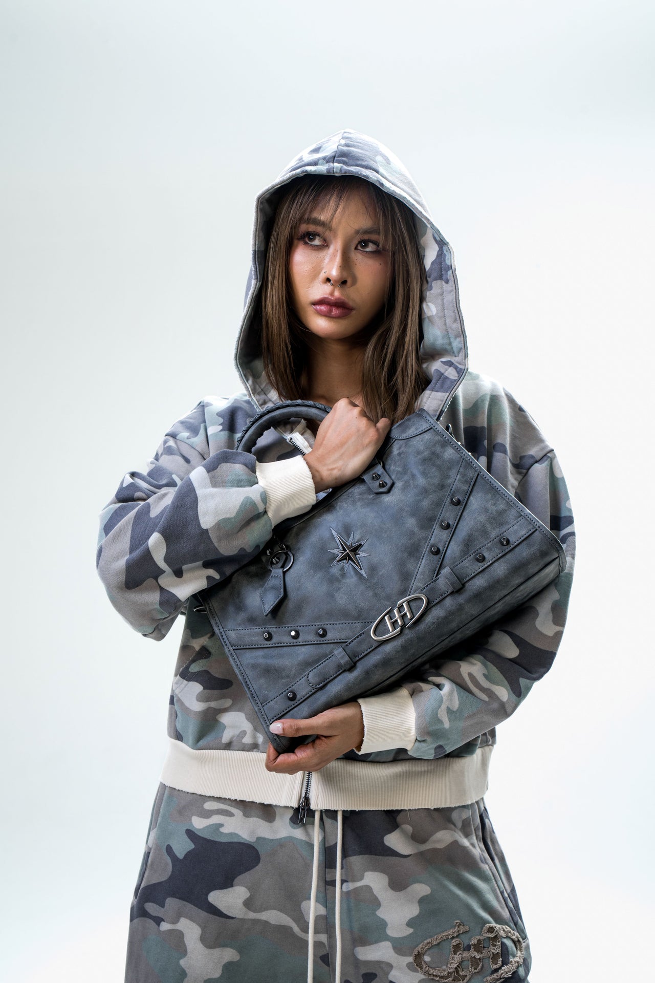 Studded Tote Bag Gray