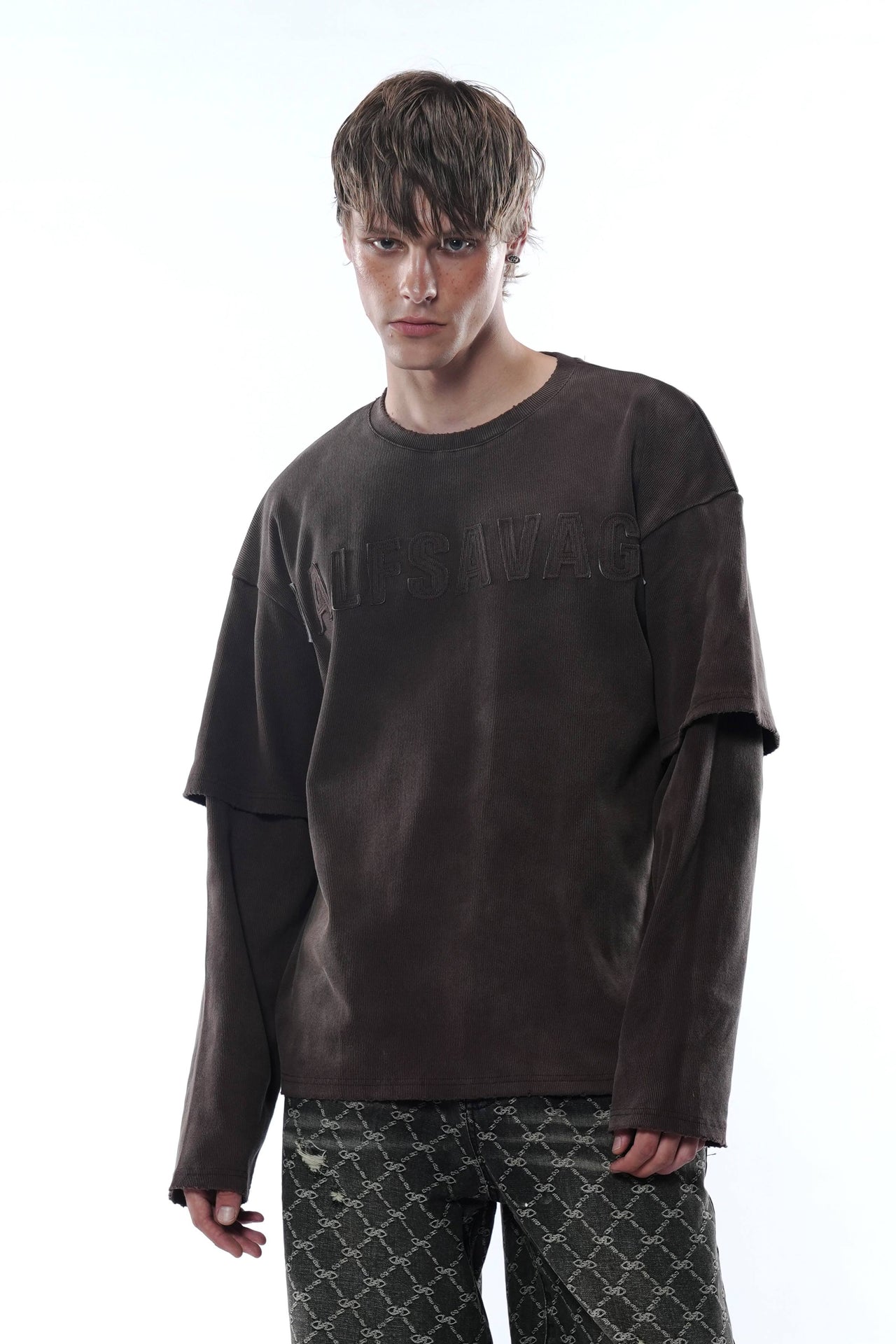 HALF SAVAGE Heavy Washed Layered Sleeve Tee