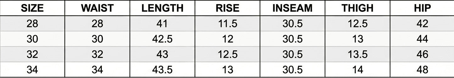 SIZE CHART
