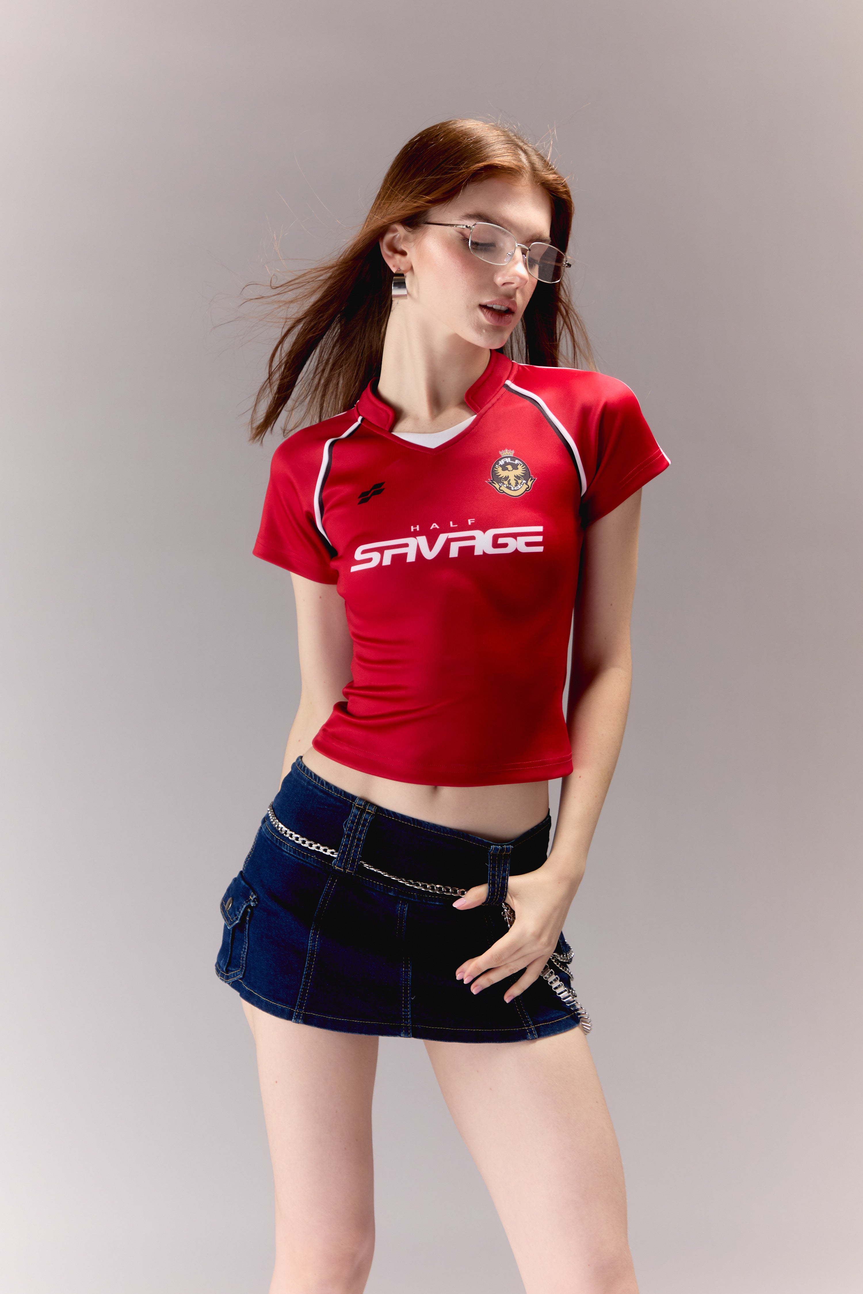 RED FOOTBALL BABY TEE - HALF SAVAGE