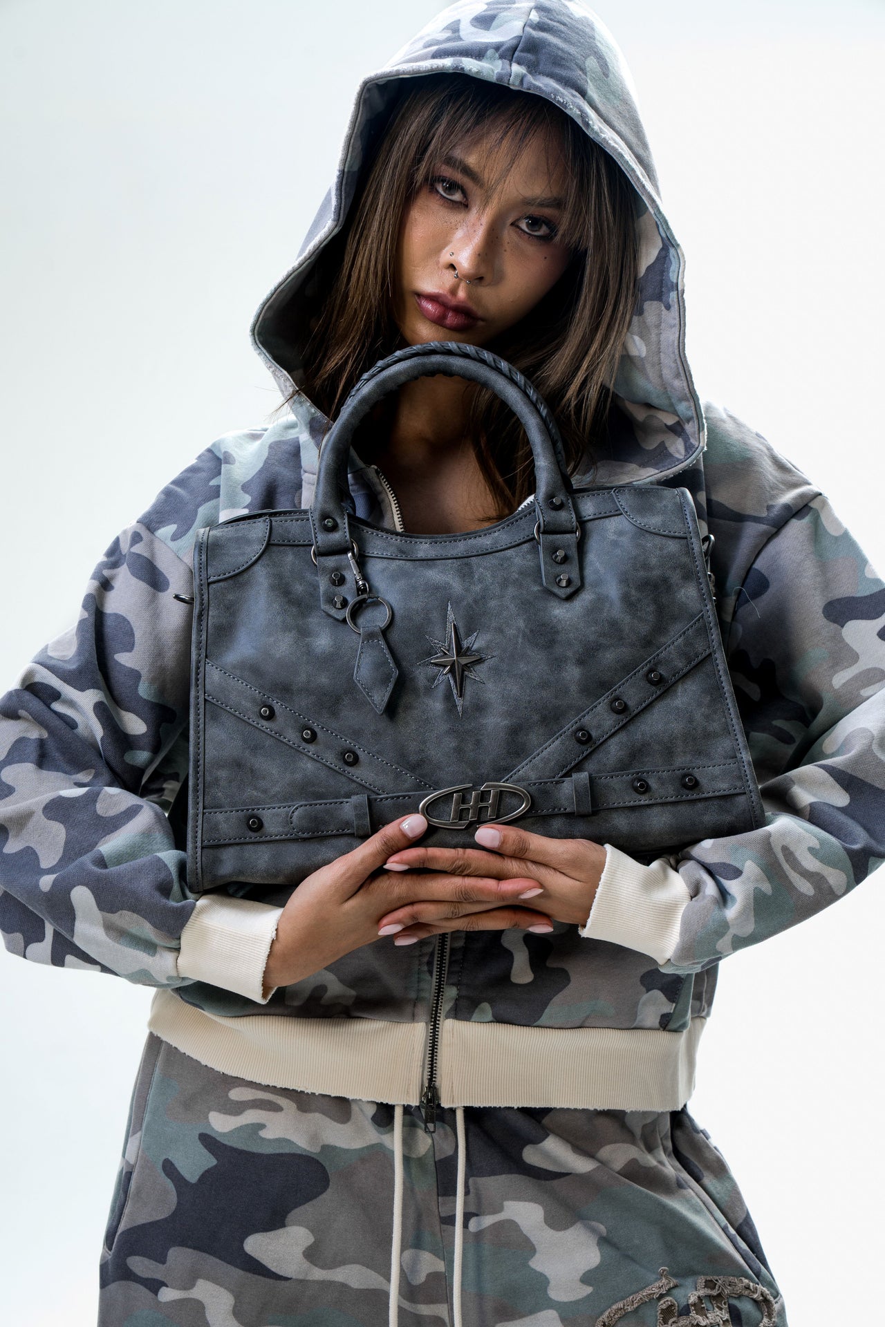 Studded Tote Bag Gray