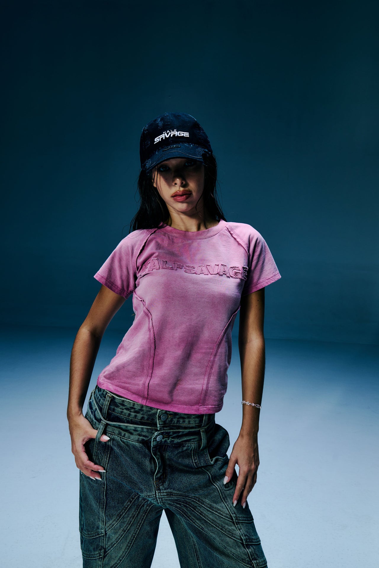HALFSAVAGE Pink Washed Crop Tee